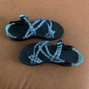 Chaco sandals. Purple and green.